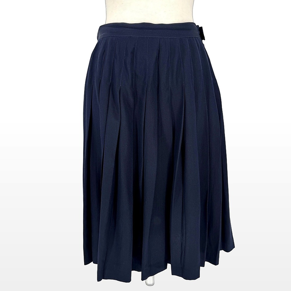 90s Vintage Adrienne‎ Vittadini Pleated Silk Midi Skirt 8 Blue Minimalist Preppy